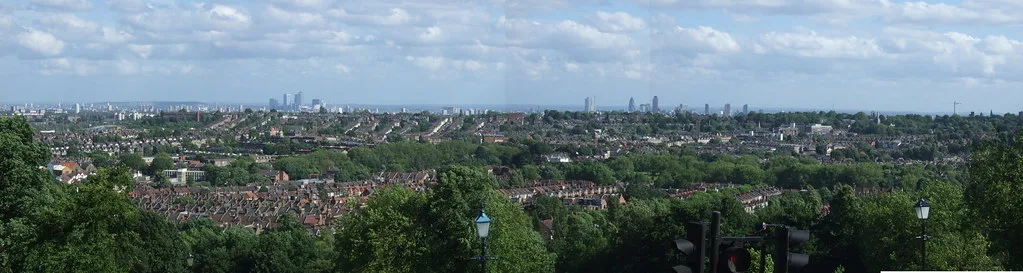 The view south over London from Alexandra Palace. Crowds gather here at midnight, but the palace runs no New Year's Eve event and shuts its road from 9pm.