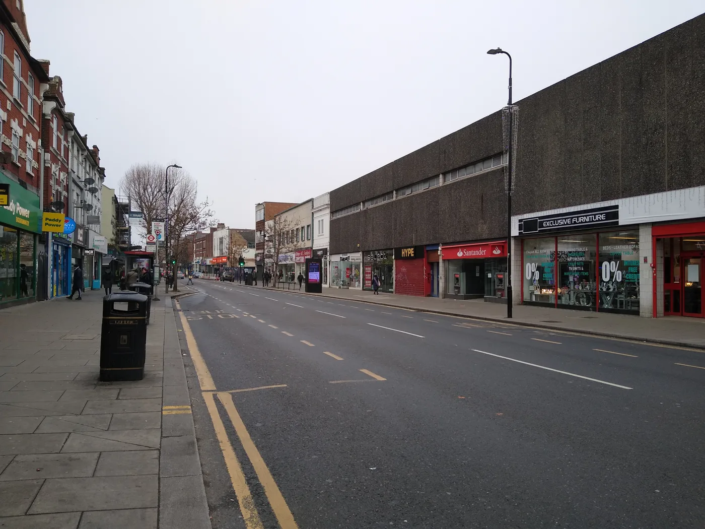 High Road, Wood Green, where the yellow no waiting lines are being replaced by red route lines.